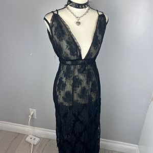 Black lace slip dress
